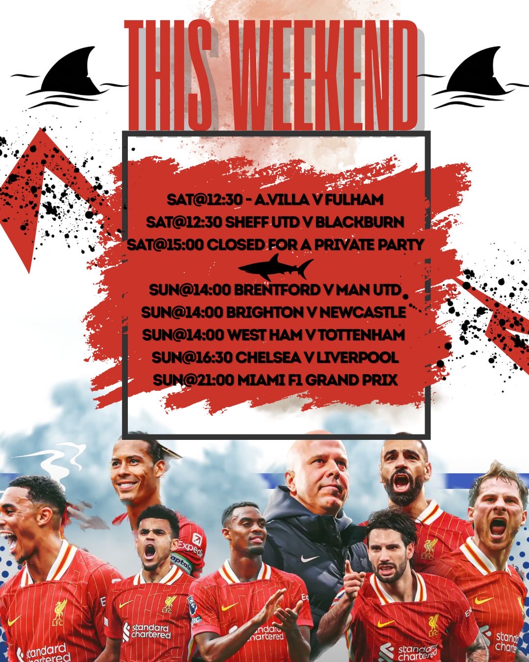 This Weekend at Sharky's Bar - Sports Schedule